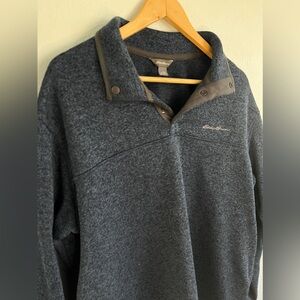 Eddie Bauer Men’s Radiator Fleece Pullover Snap Front Top (Navy HTR / Size TXL)
